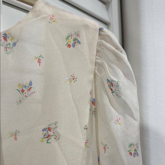 Rosemilk Cream Floral Silk Women's Top - Picture 7 of 7